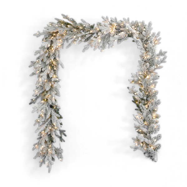 Seasonal 9' Dandan Flocked and PlugIn Pine PreLit Garland with Lights